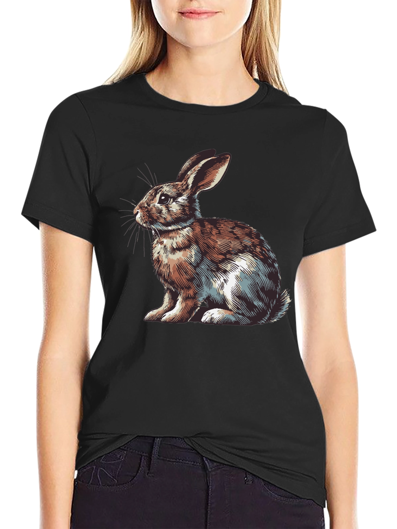 Rabbit Graphic Print Tee - Mens Casual Black T-Shirt