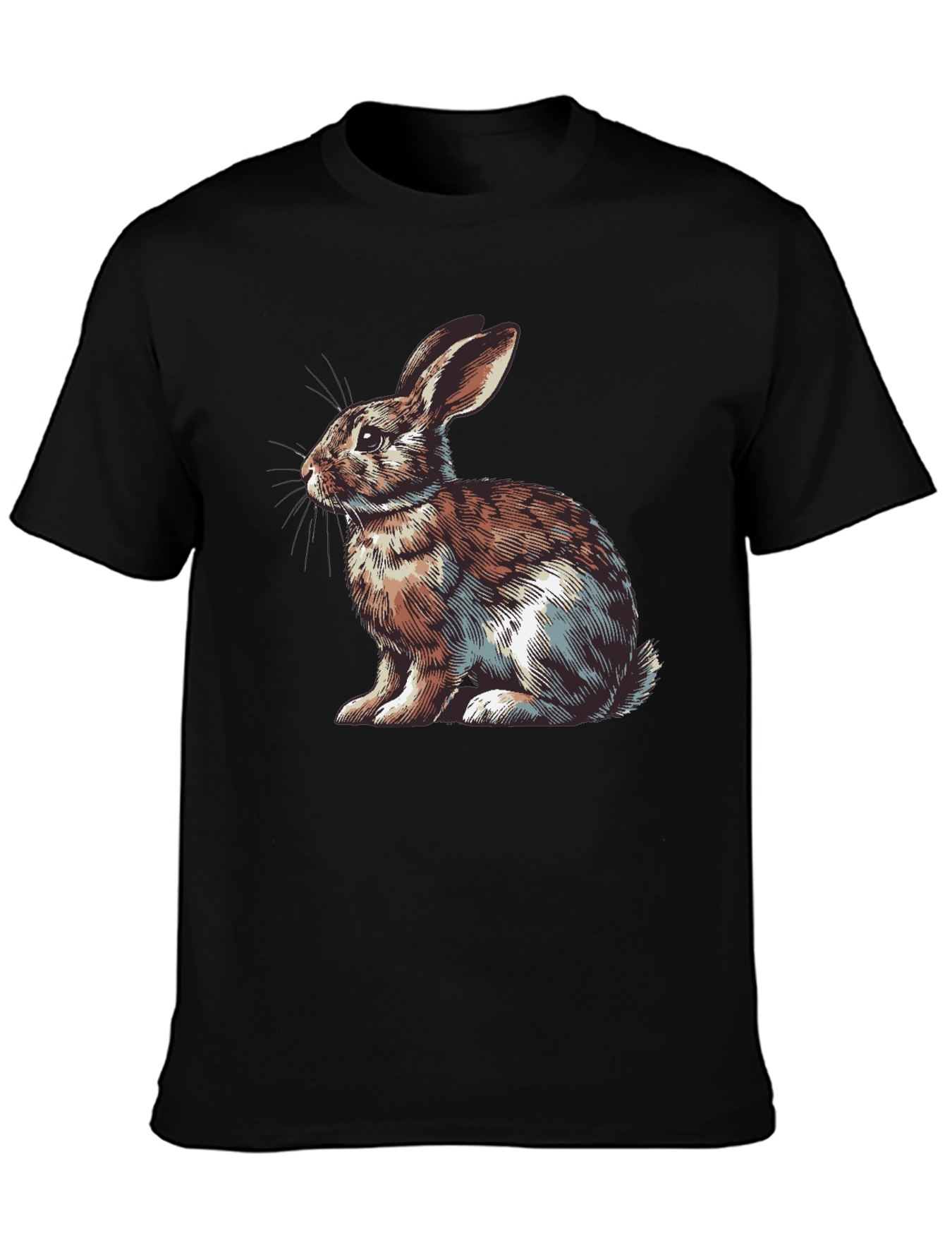Rabbit Graphic Print Tee - Mens Casual Black T-Shirt