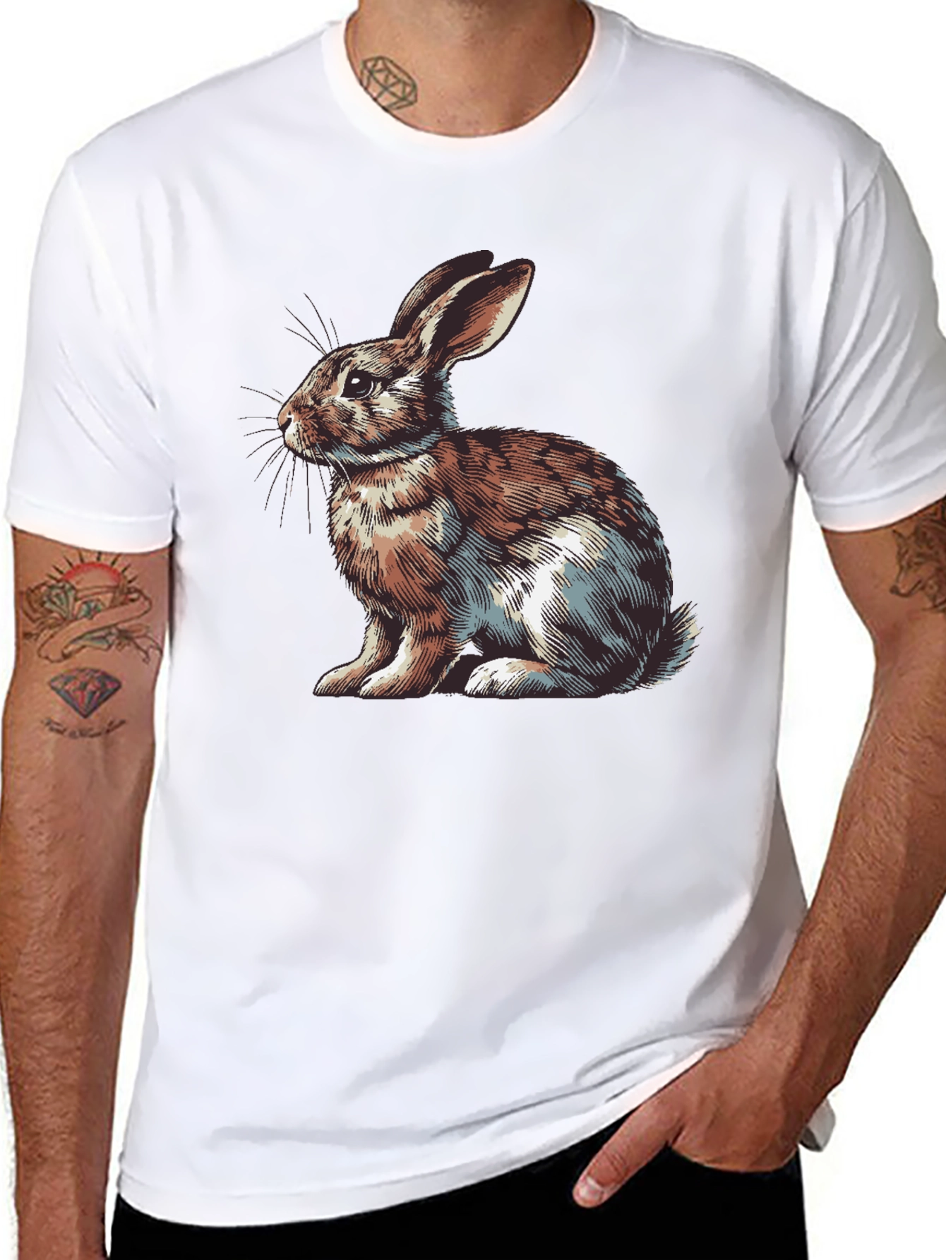 Rabbit Graphic Print Tee - Mens Casual Black T-Shirt