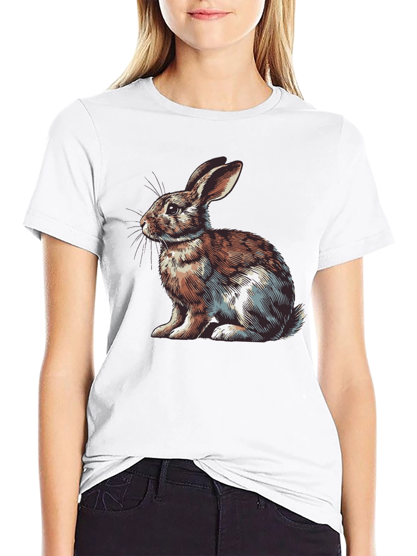 Rabbit Graphic Print Tee - Mens Casual Black T-Shirt