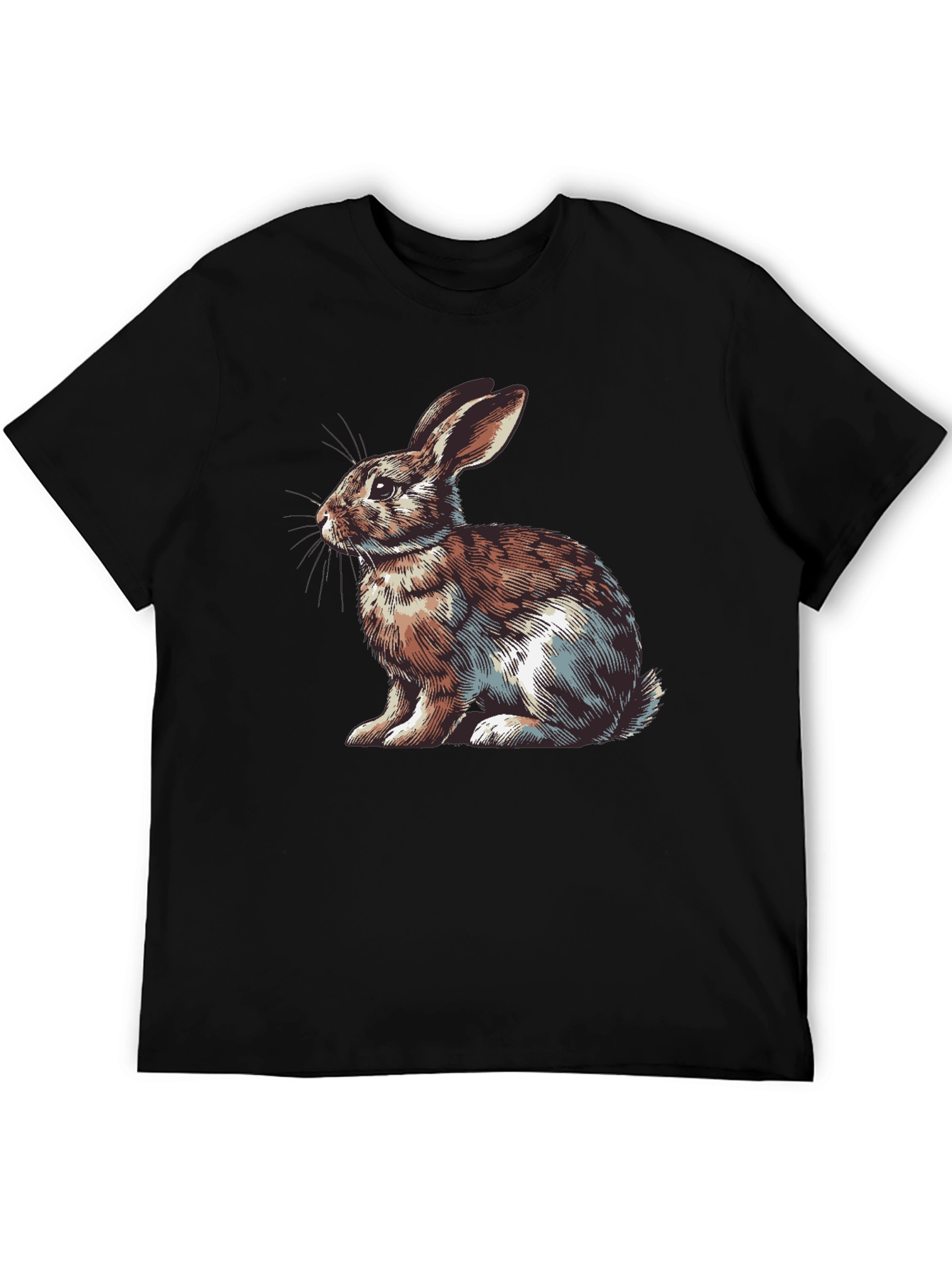Rabbit Graphic Print Tee - Mens Casual Black T-Shirt