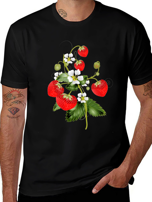 Strawberry Print Black T-Shirt