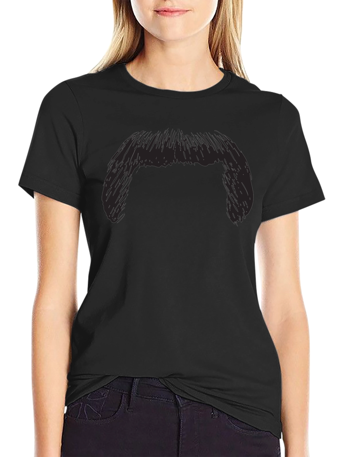 Funny Moustache Graphic Black T-Shirt