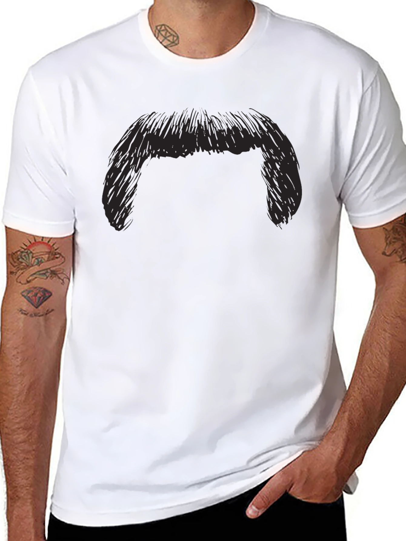 Funny Moustache Graphic Black T-Shirt