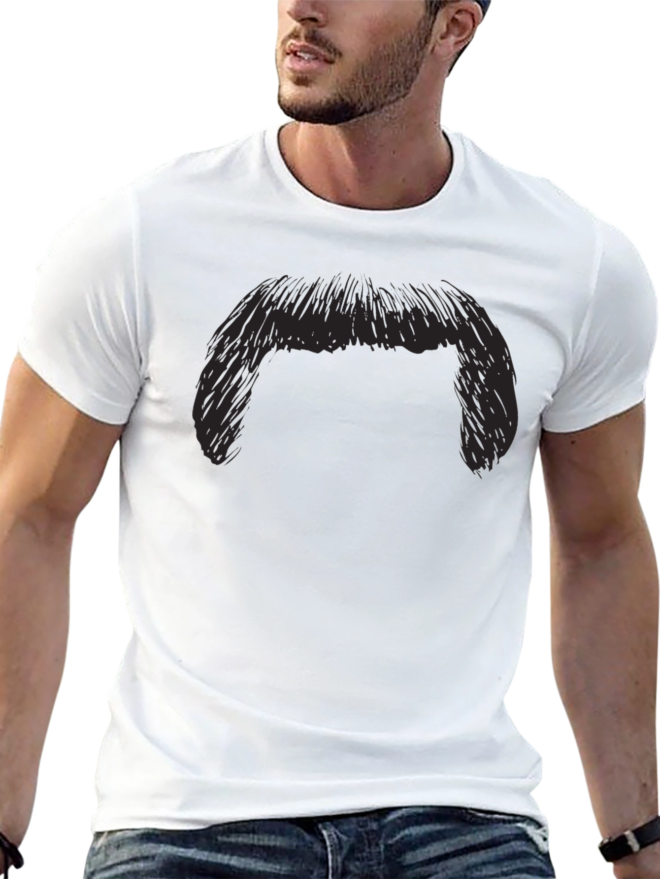Funny Moustache Graphic Black T-Shirt