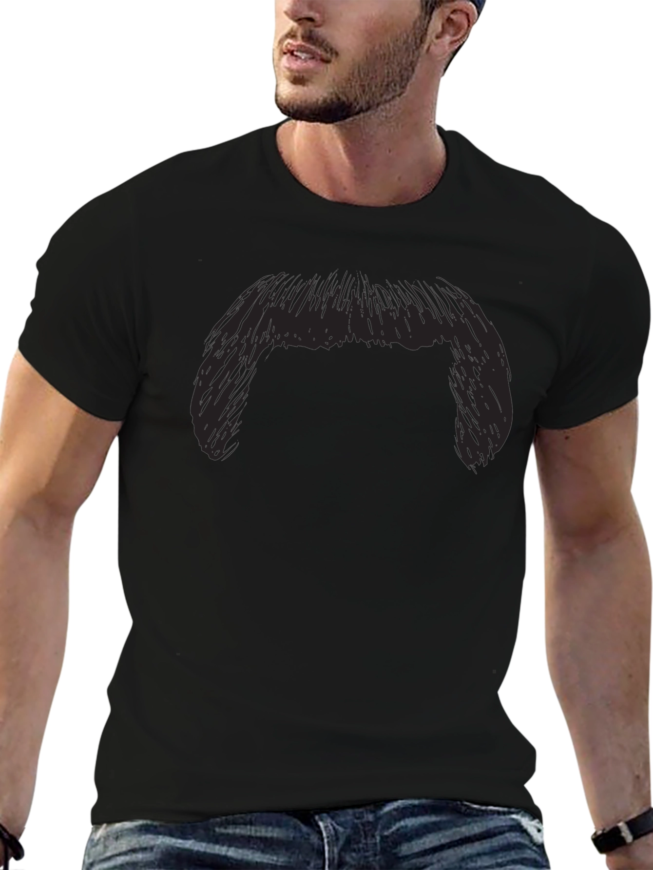 Funny Moustache Graphic Black T-Shirt