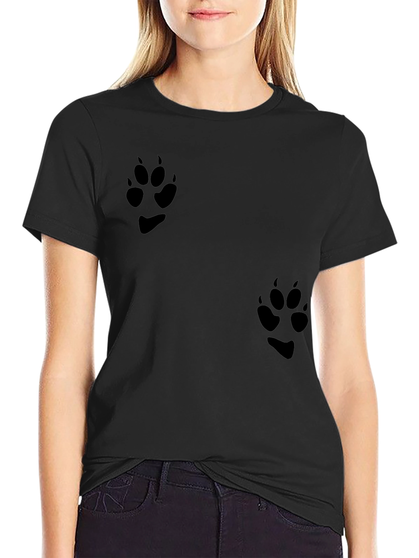 Black T-Shirt with Paw Print Design