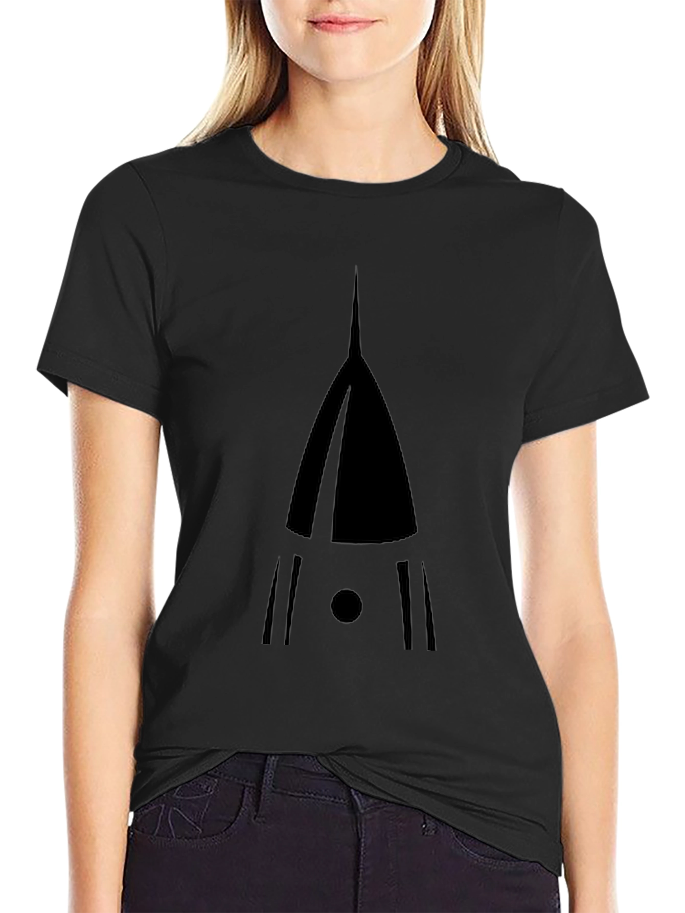 Unique Geometric Rocket Graphic Black T-Shirt