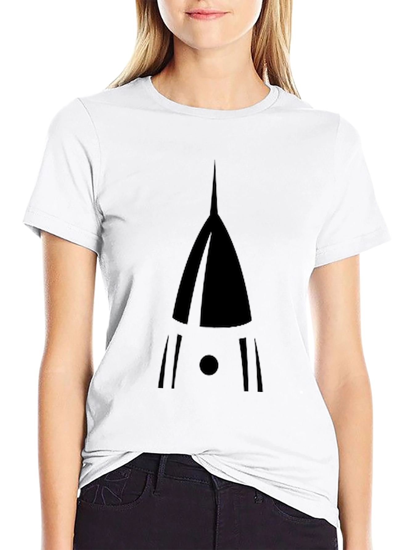 Unique Geometric Rocket Graphic Black T-Shirt