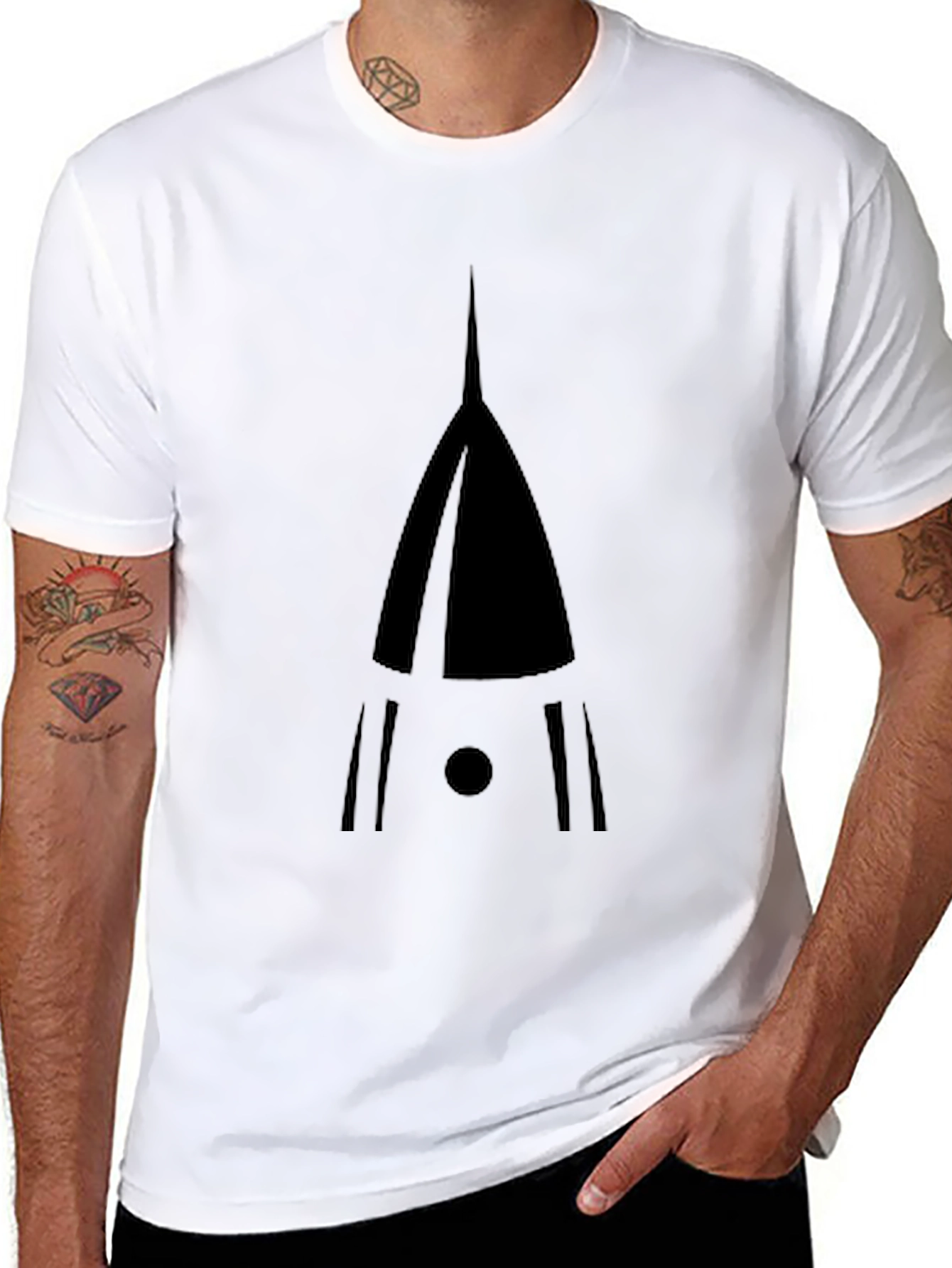 Unique Geometric Rocket Graphic Black T-Shirt