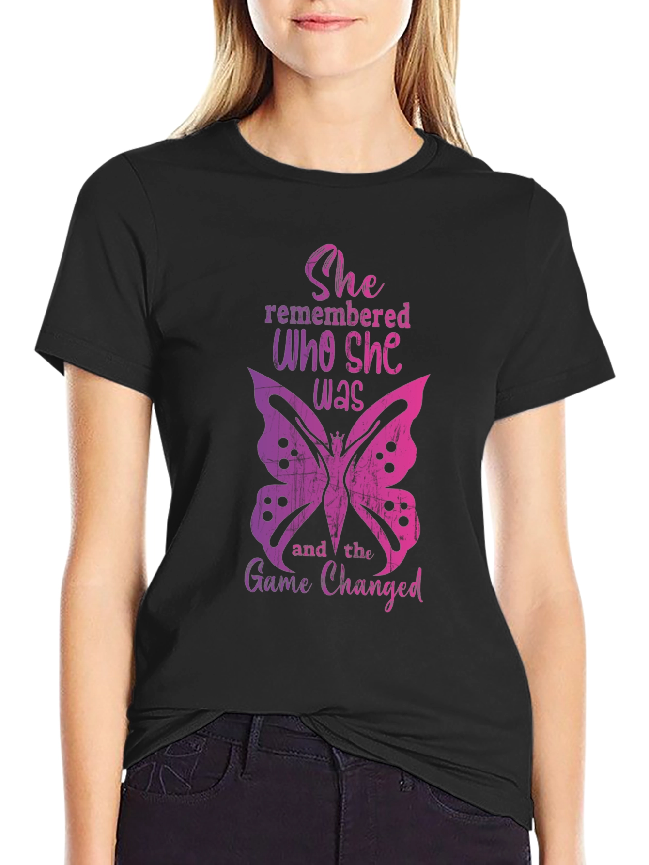 She Remembered Butterfly Graphic Tee - Empowering Womens T-Shirt
