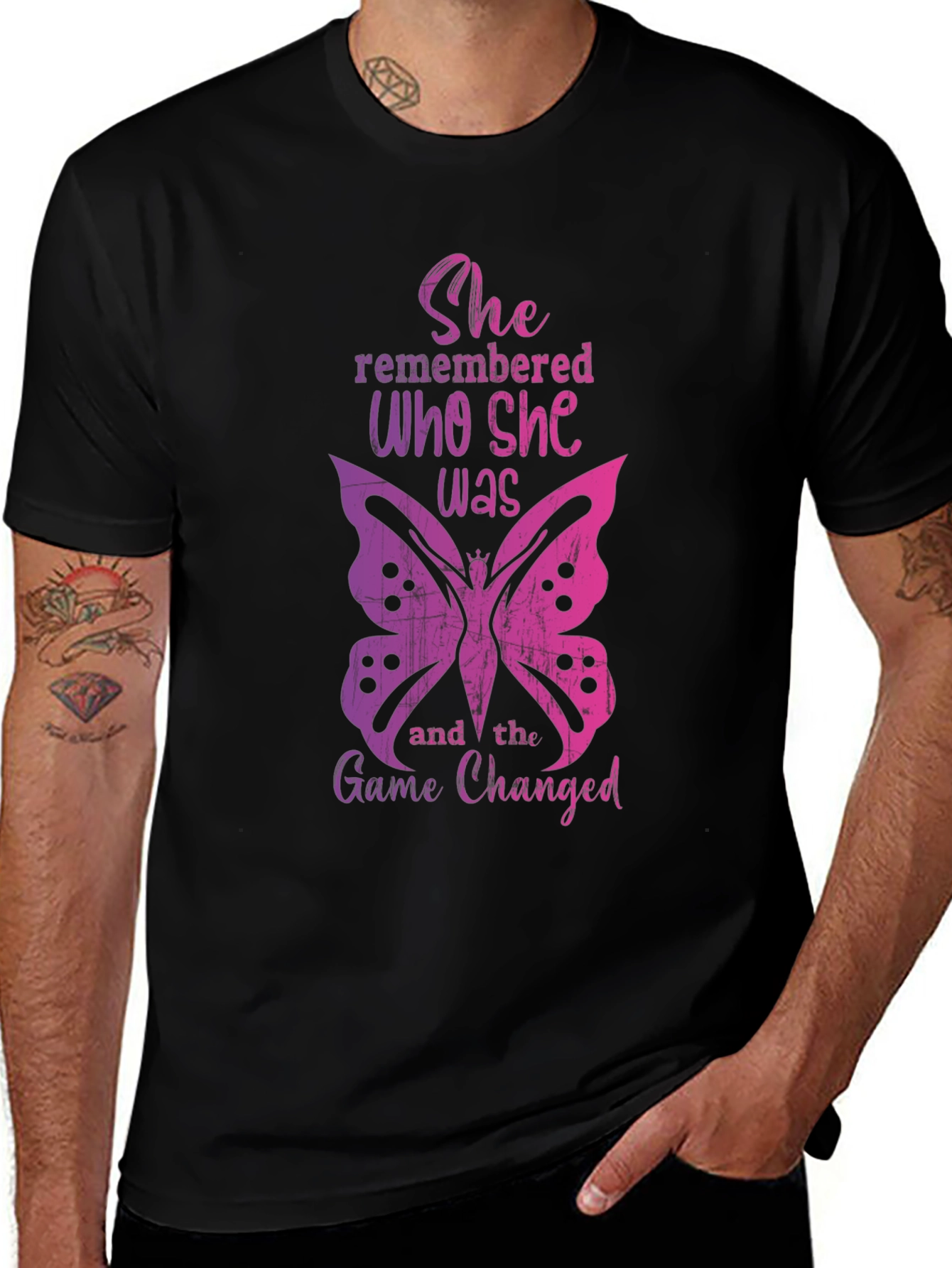 She Remembered Butterfly Graphic Tee - Empowering Womens T-Shirt