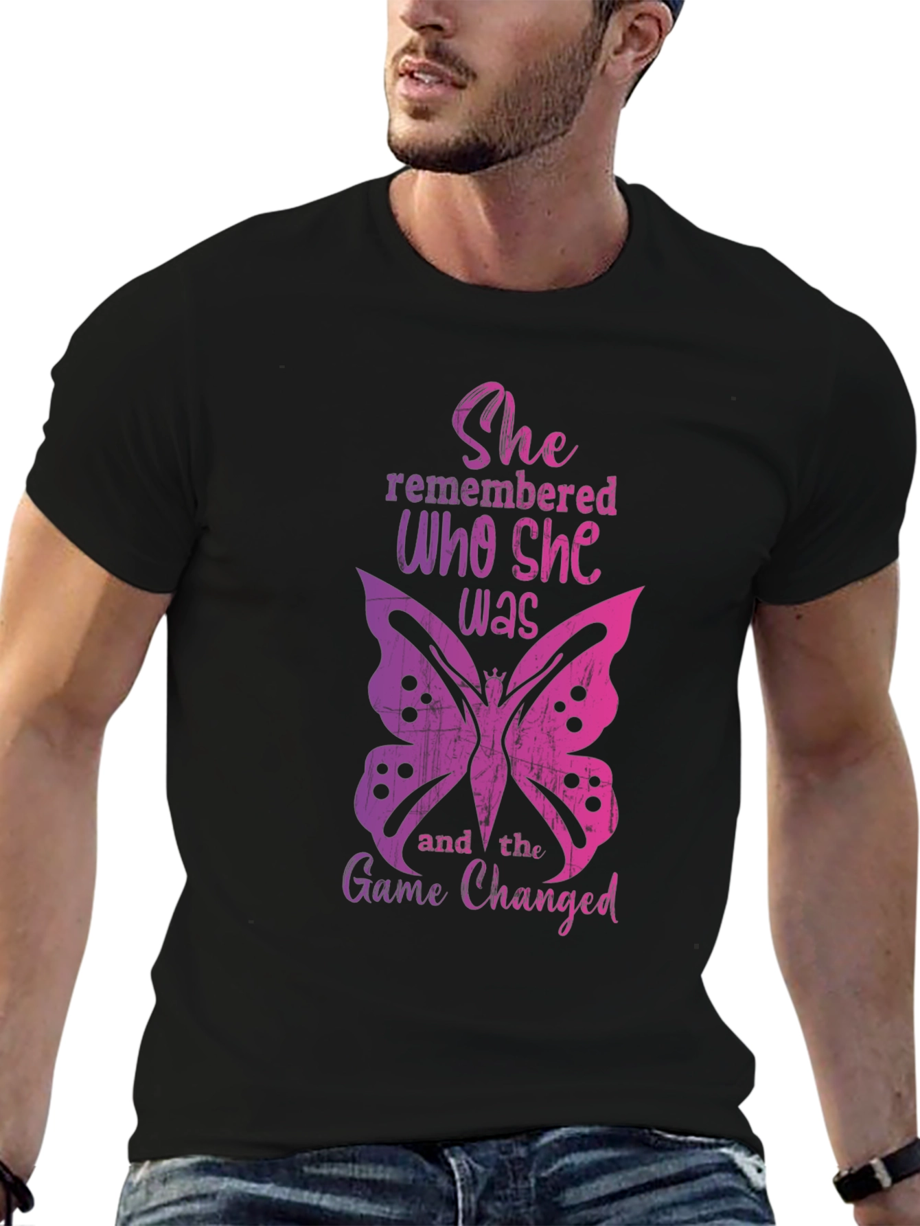 She Remembered Butterfly Graphic Tee - Empowering Womens T-Shirt