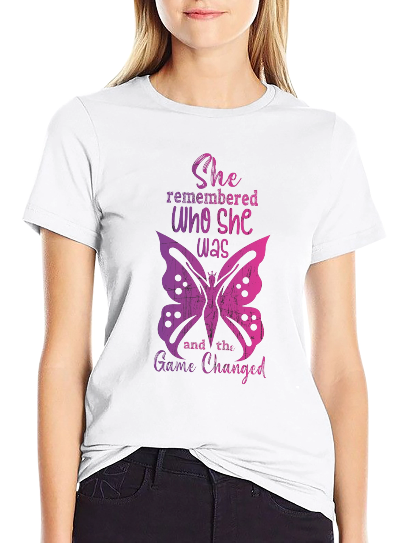 She Remembered Butterfly Graphic Tee - Empowering Womens T-Shirt