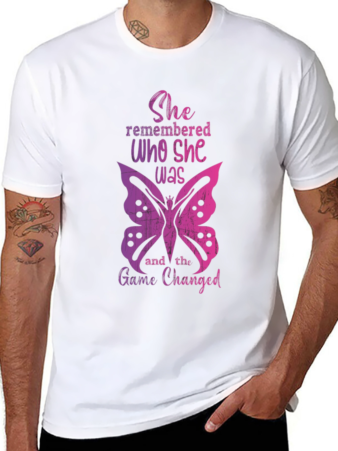 She Remembered Butterfly Graphic Tee - Empowering Womens T-Shirt