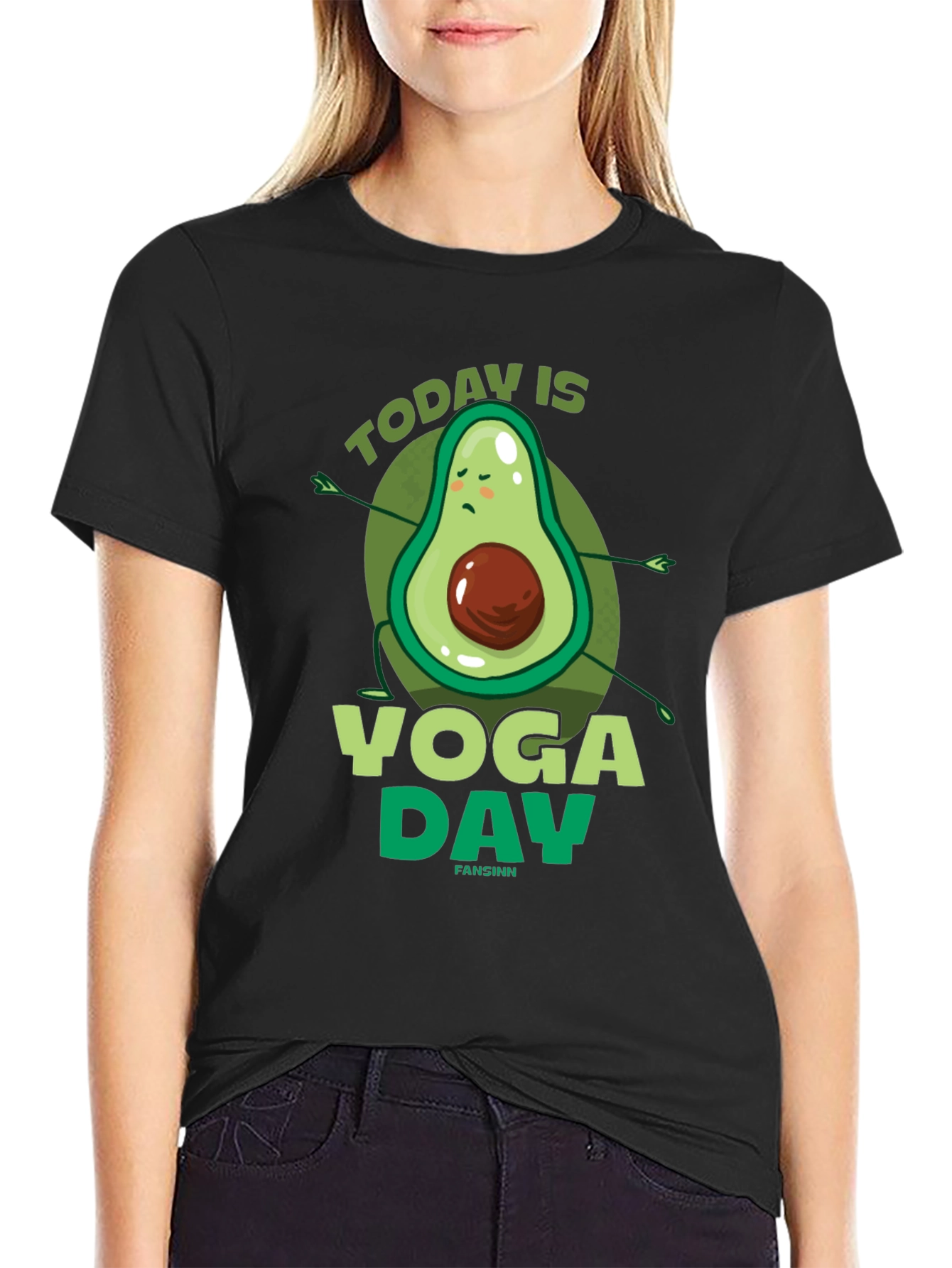 Yoga Avocado Black T-Shirt - Today is Yoga Day