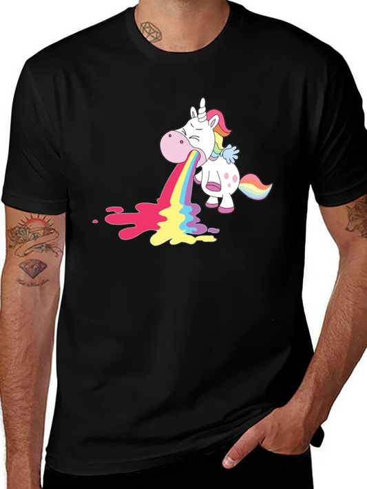 Unicorn Rainbow Puke Graphic Tee - Black