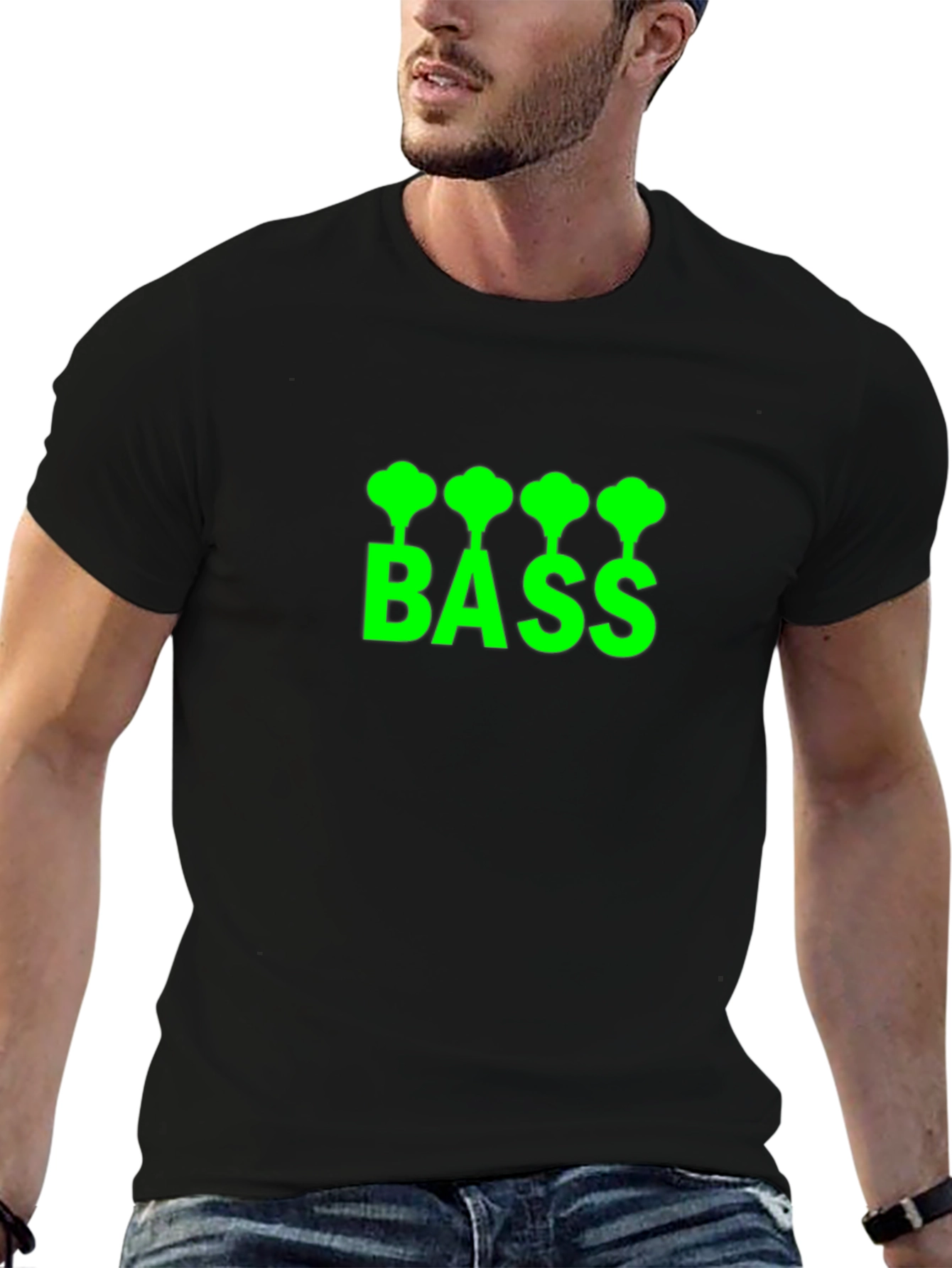 Bass Guitar T-Shirt - Green Graphic Print