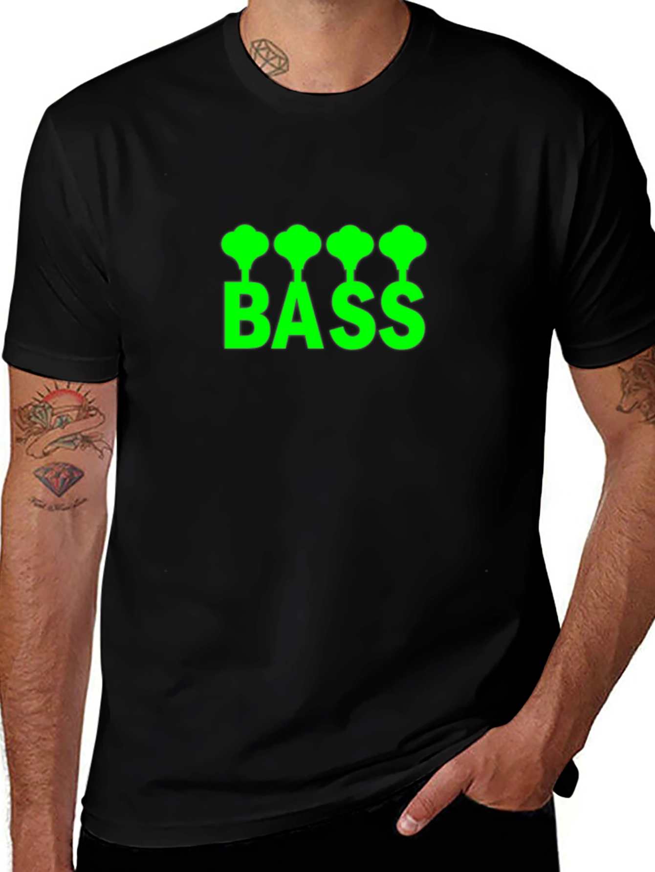 Bass Guitar T-Shirt - Green Graphic Print