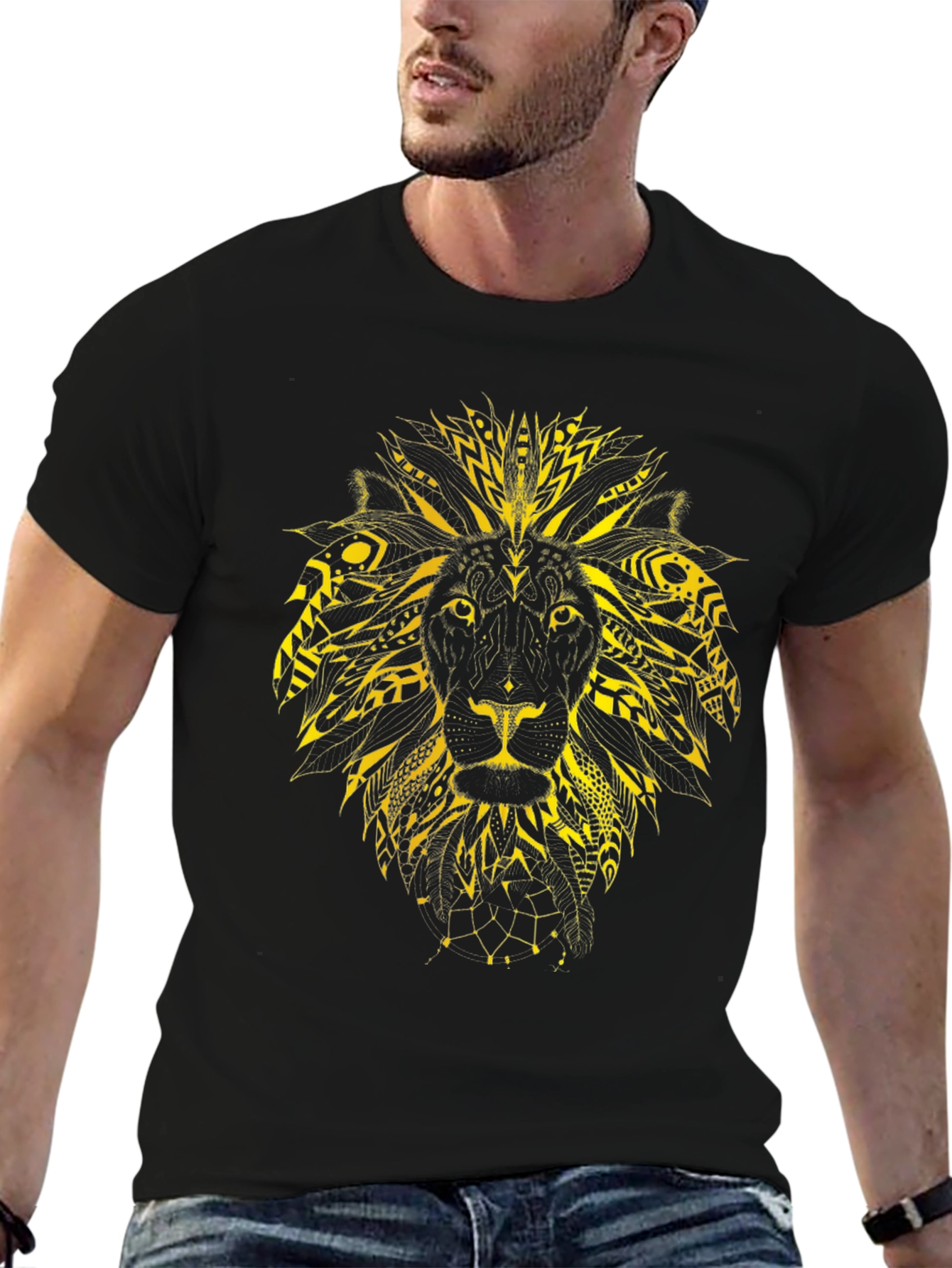 Lion Graphic Print Black Tee