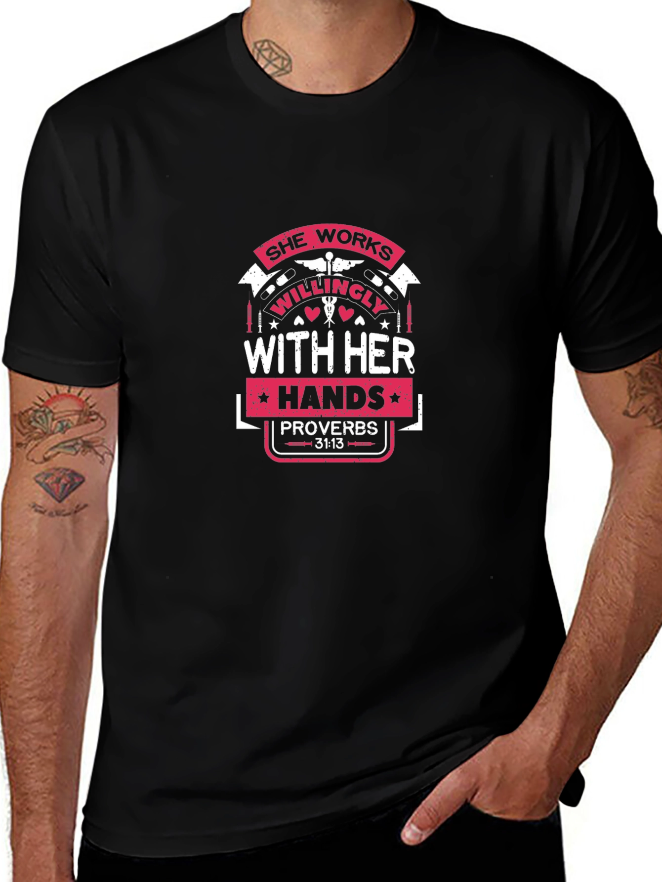 She Works Willingly Proverbs T-Shirt