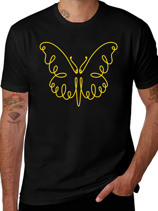 Stylish Black Tee with Butterfly Line Art