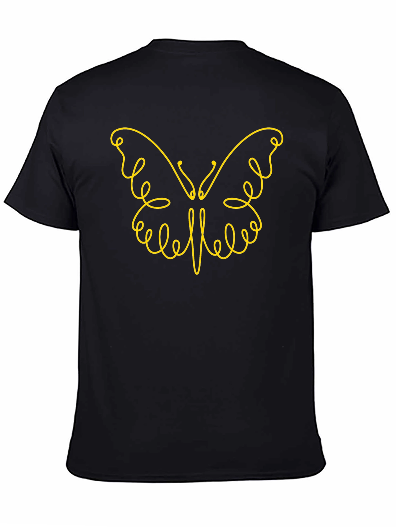 Stylish Black Tee with Butterfly Line Art