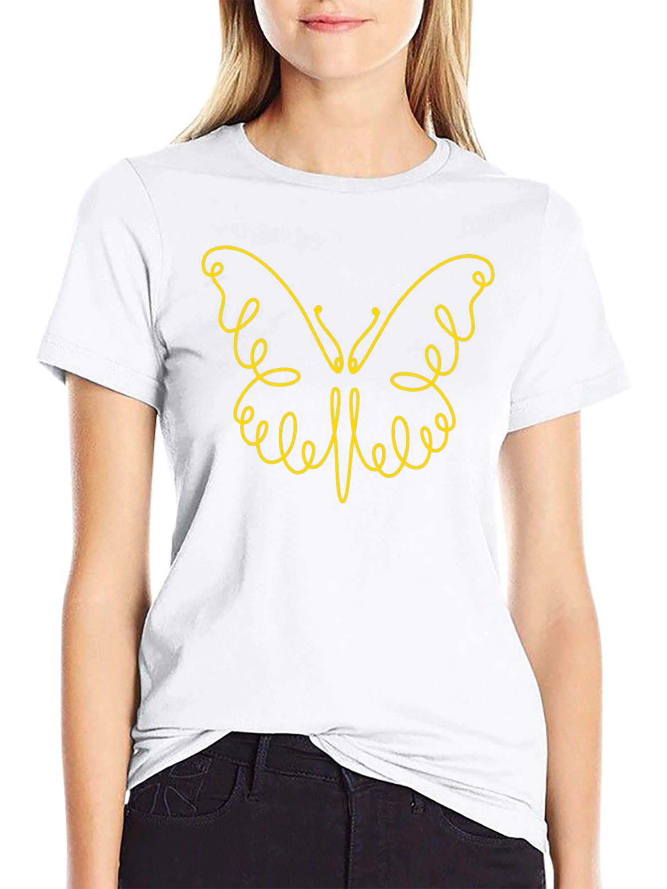 Stylish Black Tee with Butterfly Line Art