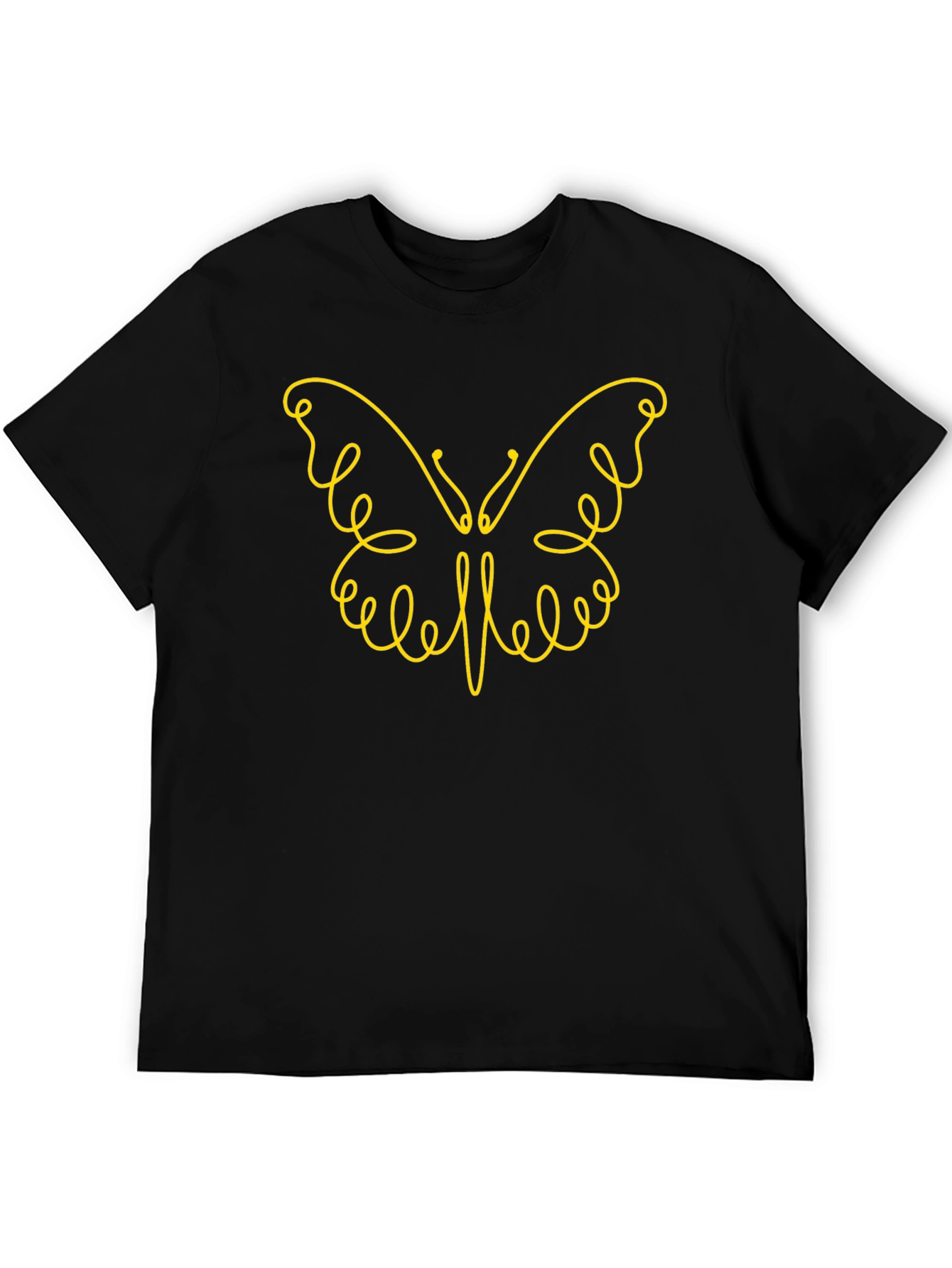 Stylish Black Tee with Butterfly Line Art