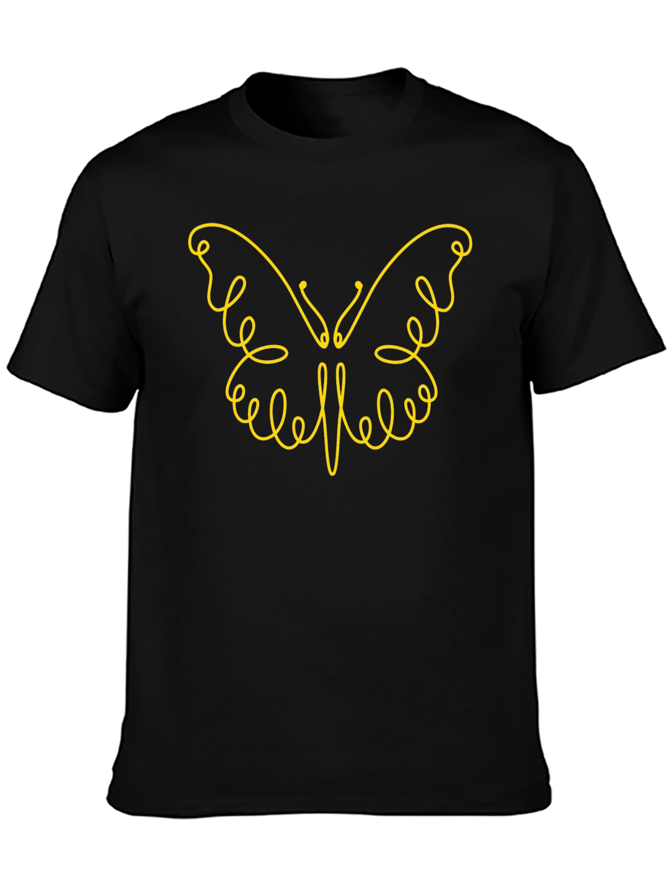 Stylish Black Tee with Butterfly Line Art