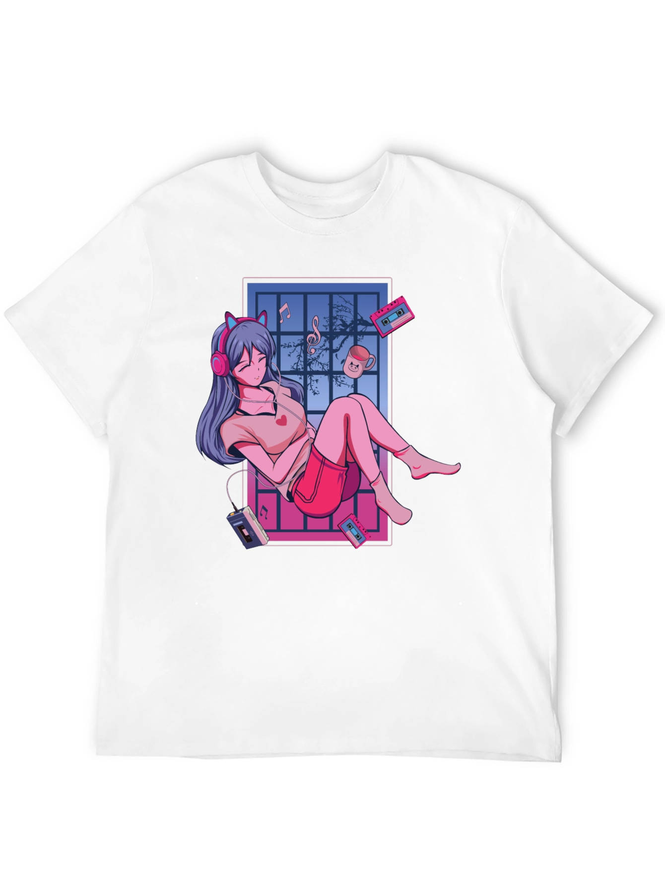 Anime Girl Music Lover T-Shirt - Black