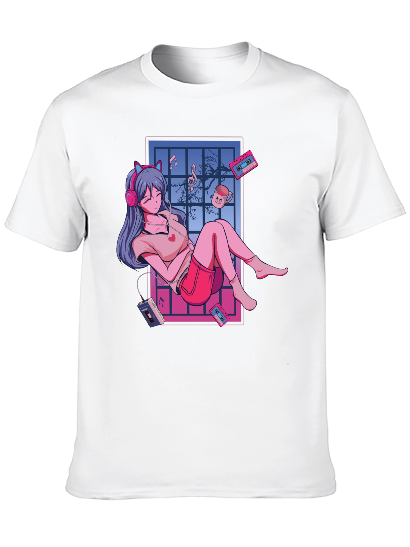 Anime Girl Music Lover T-Shirt - Black