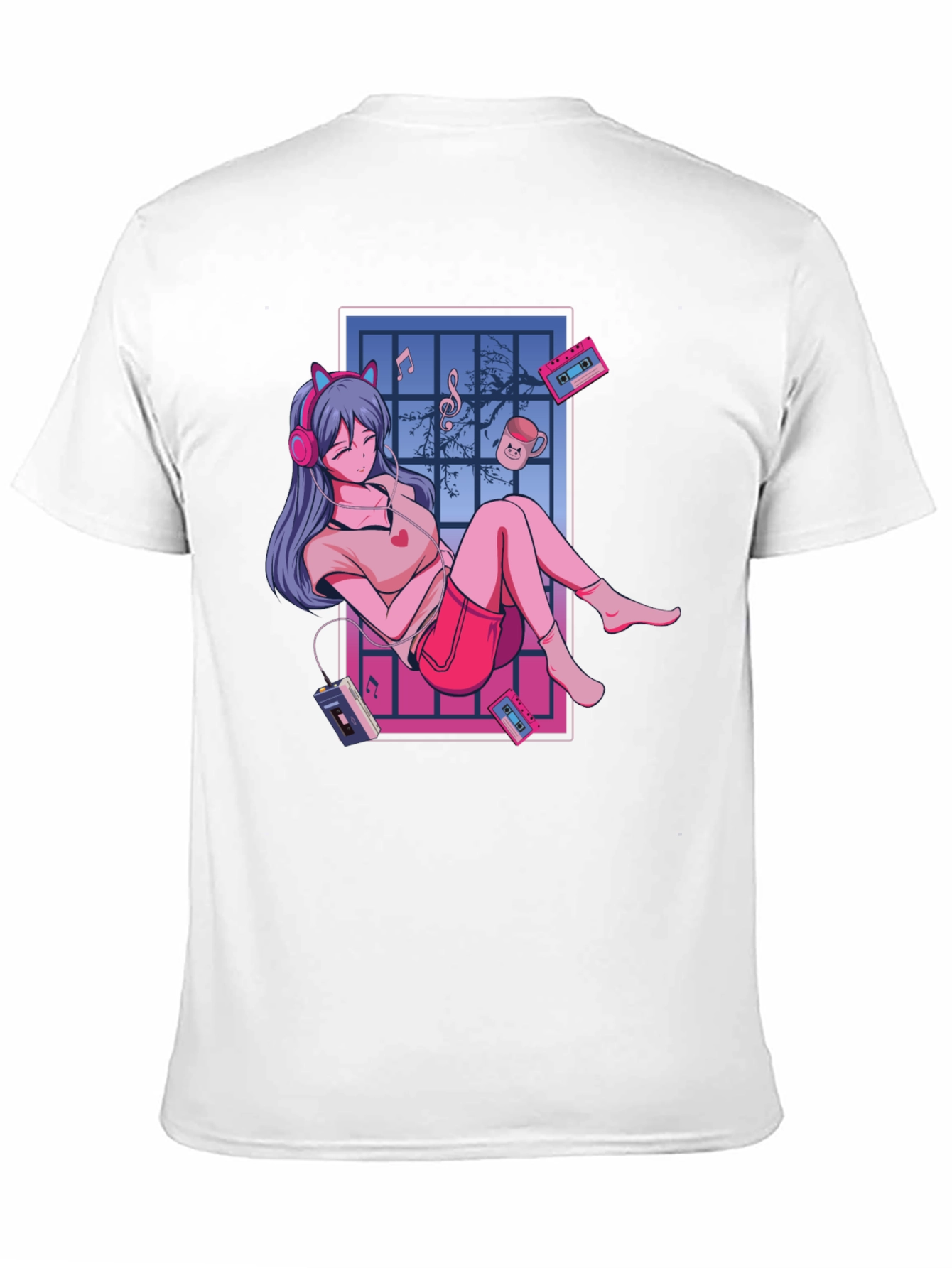 Anime Girl Music Lover T-Shirt - Black