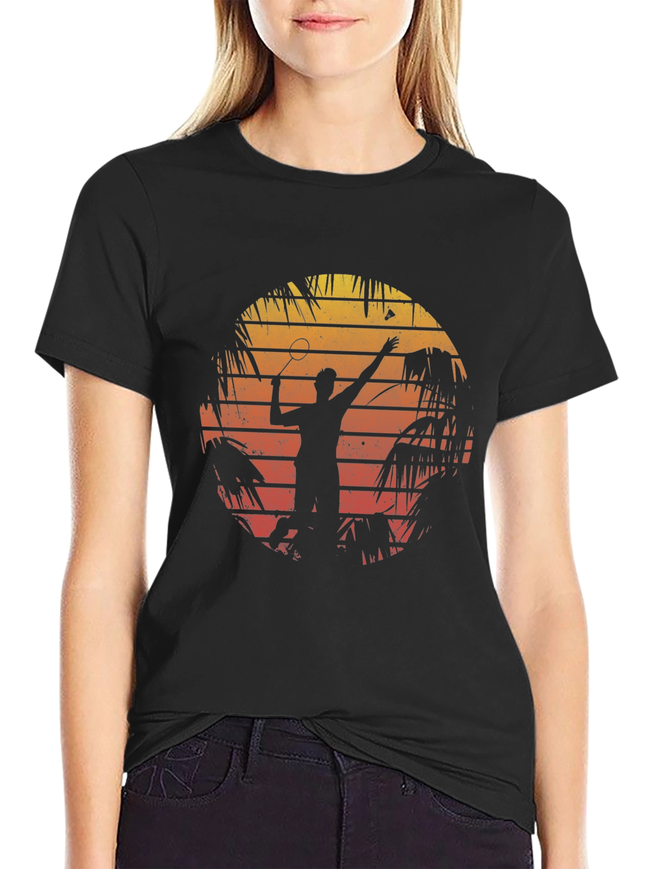 Retro Badminton Sunset Graphic Tee