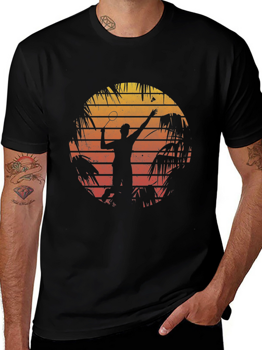 Retro Badminton Sunset Graphic Tee