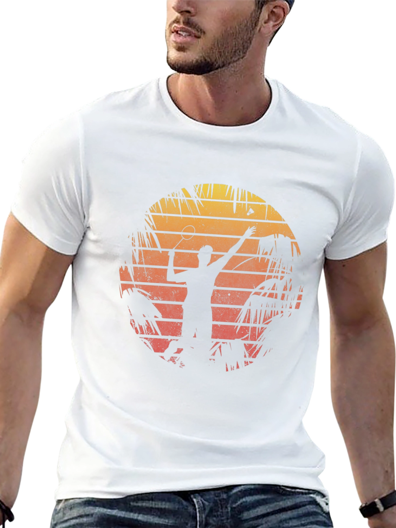 Retro Badminton Sunset Graphic Tee