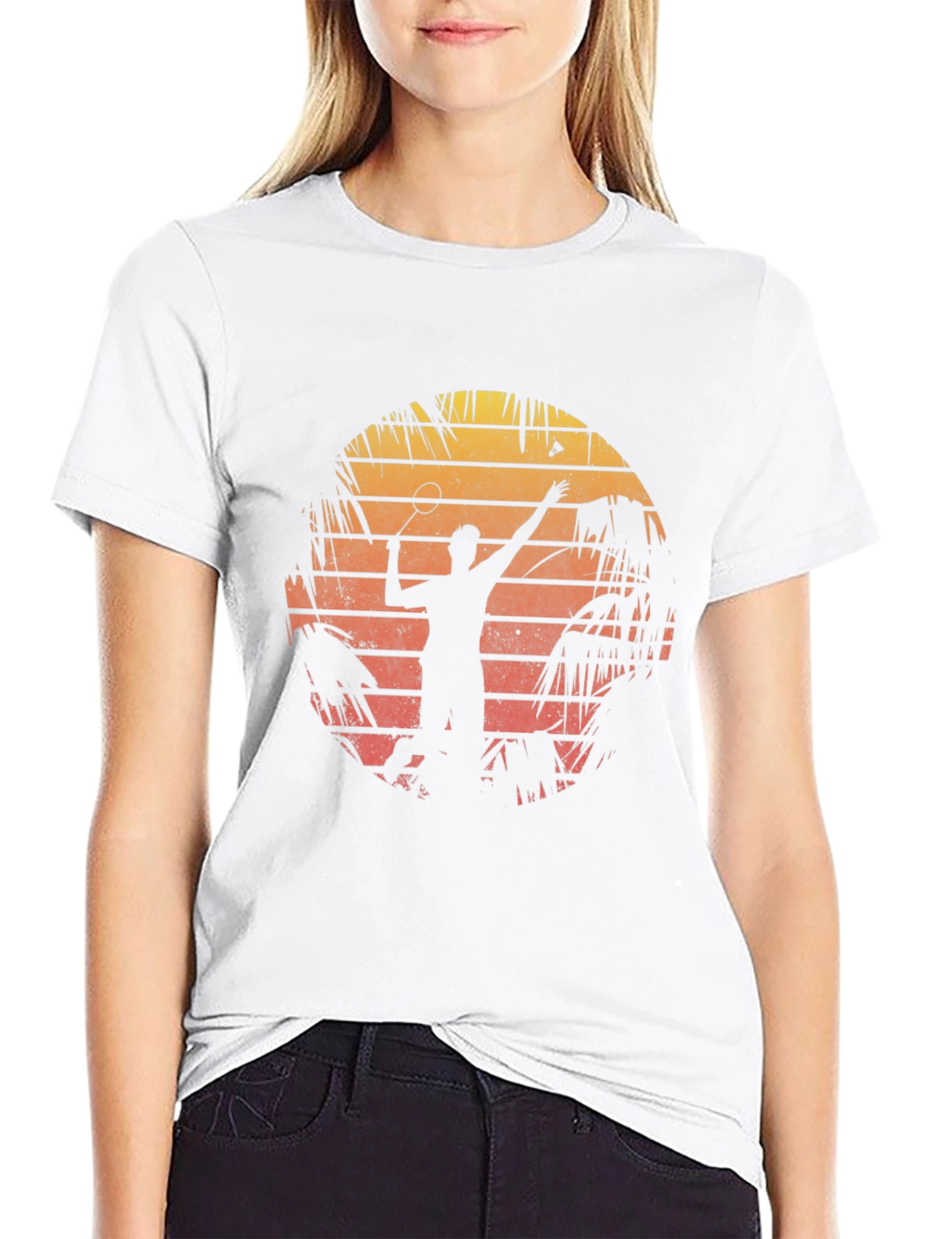 Retro Badminton Sunset Graphic Tee