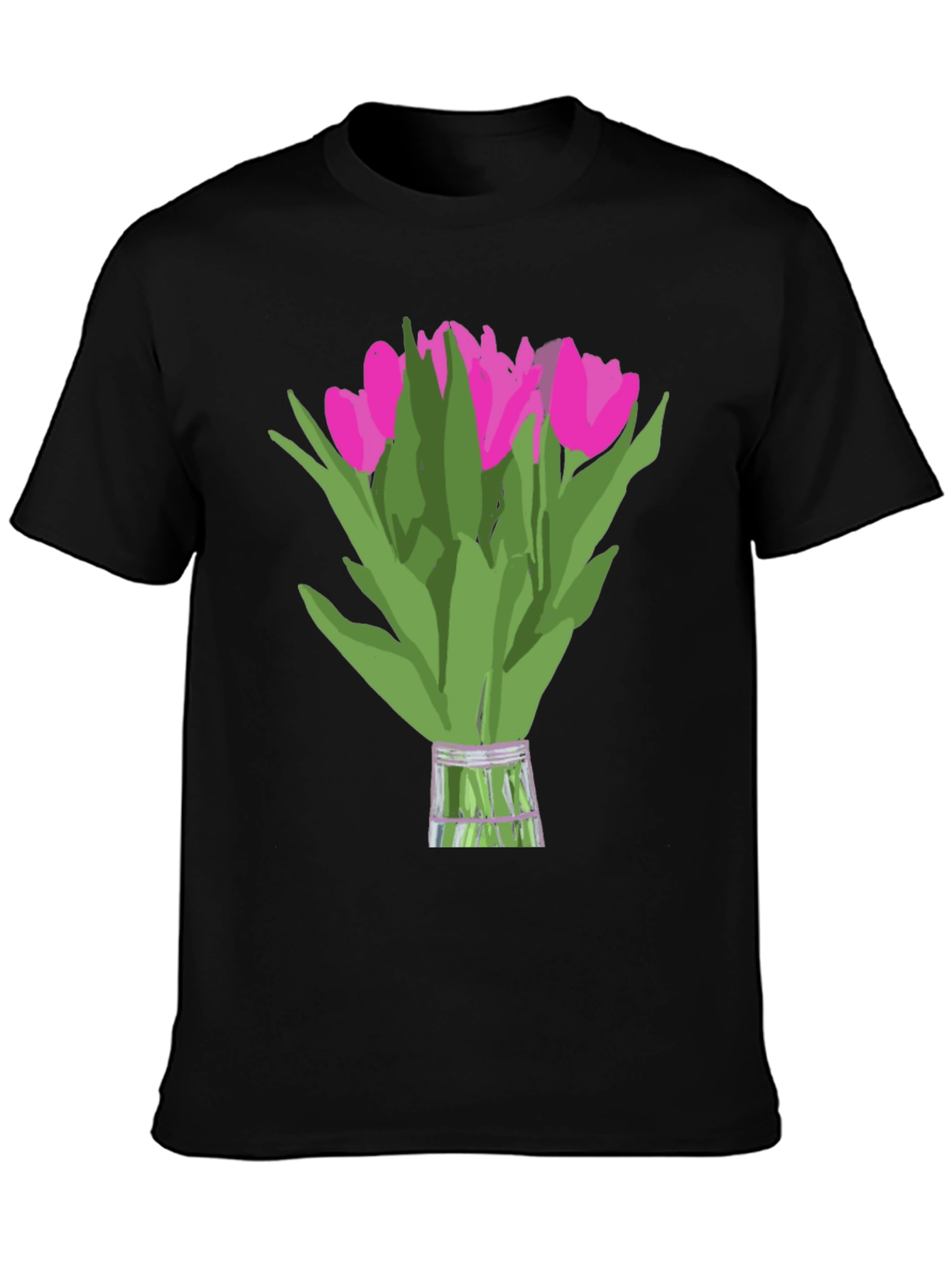 Floral Graphic Tee - Pink Tulips on Black