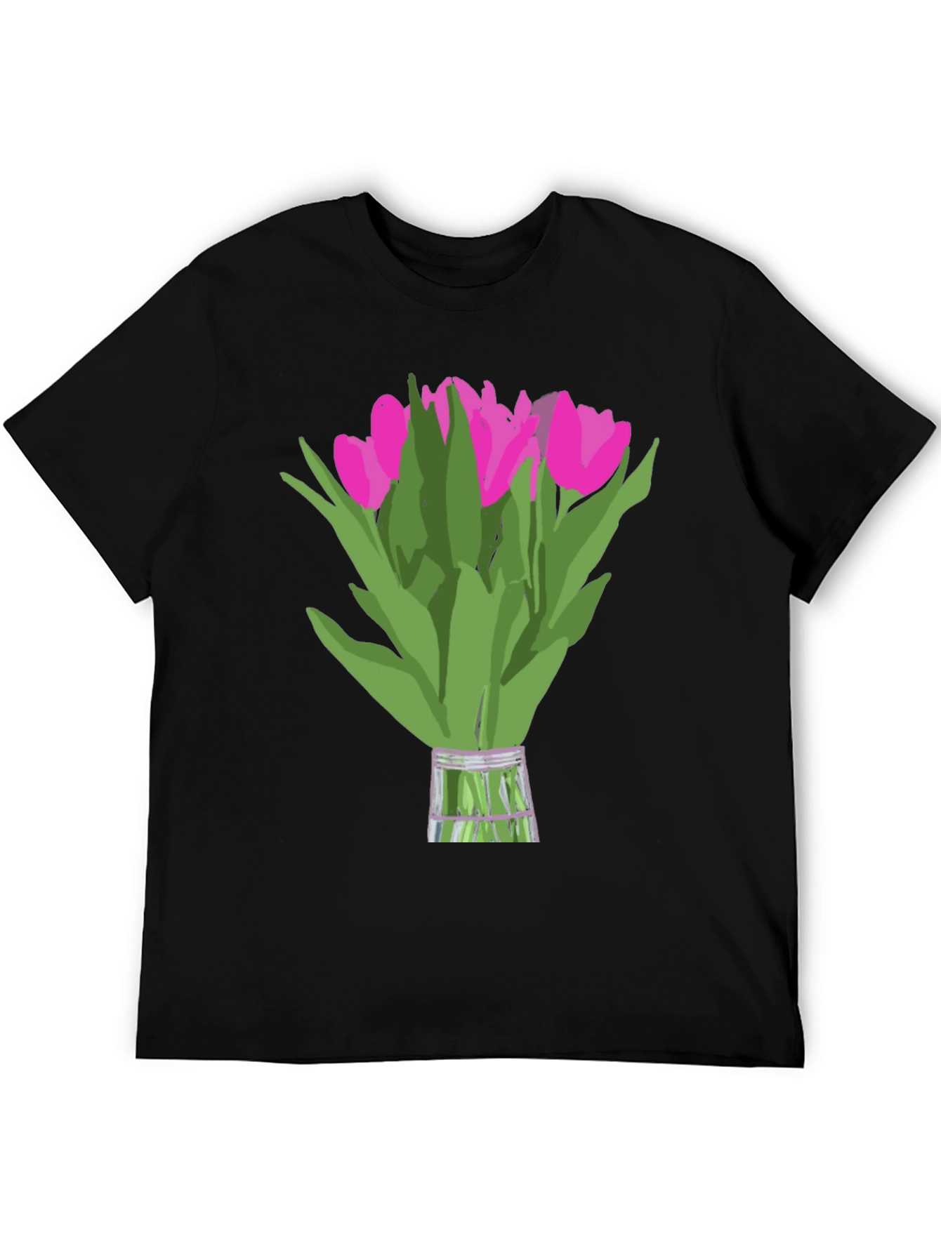 Floral Graphic Tee - Pink Tulips on Black