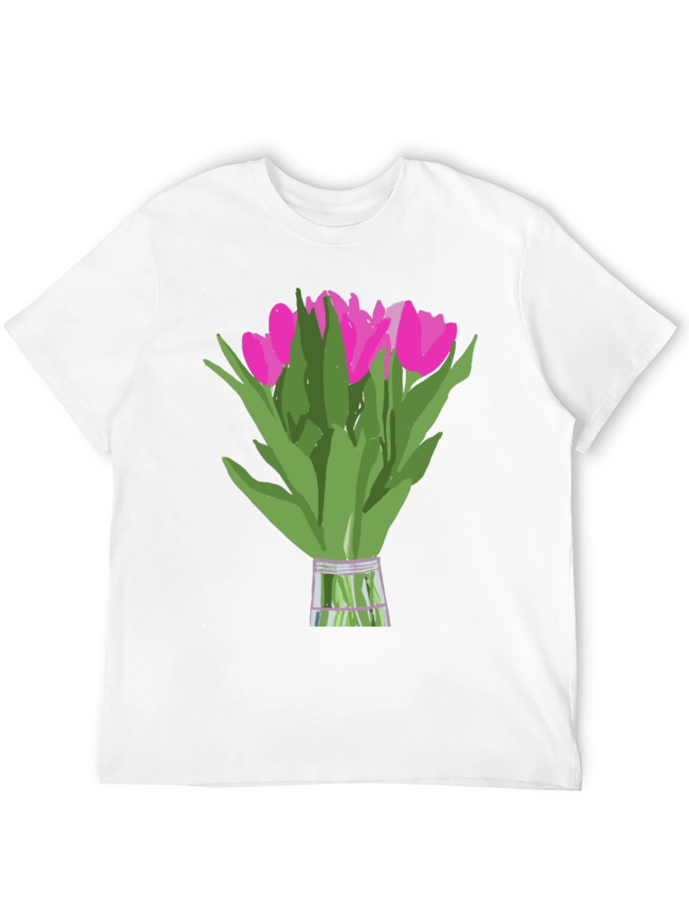 Floral Graphic Tee - Pink Tulips on Black