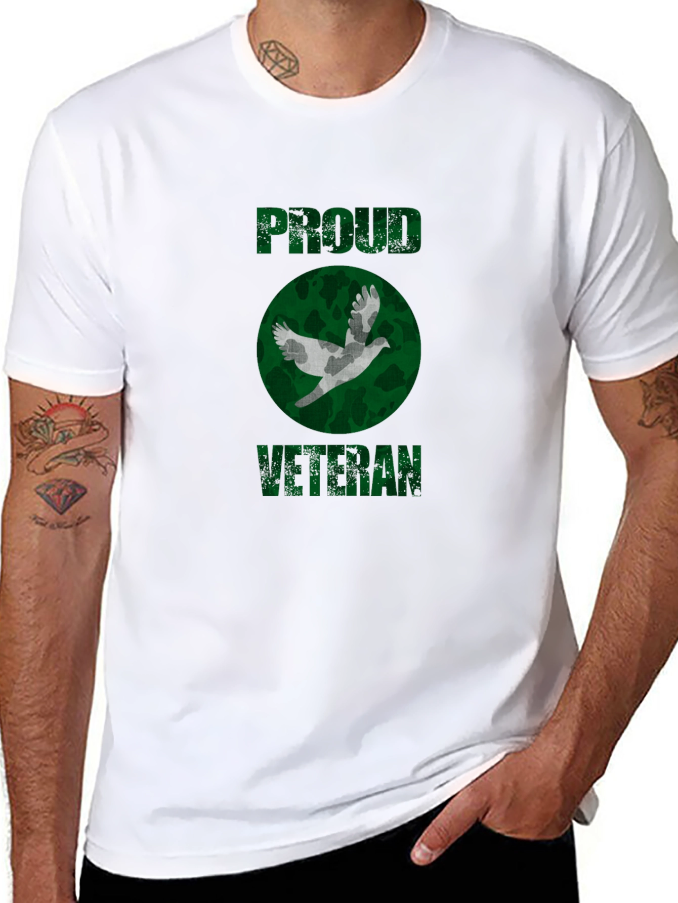 Proud Veteran Camo Dove Graphic T-Shirt