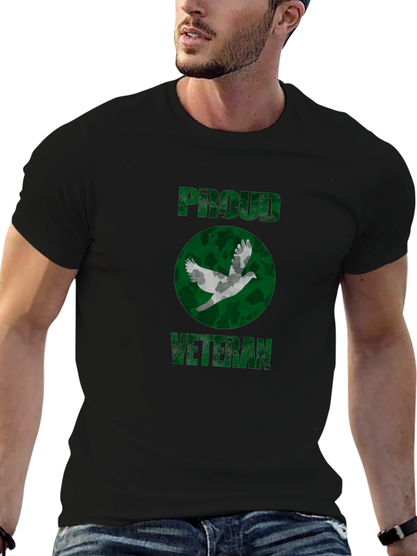 Proud Veteran Camo Dove Graphic T-Shirt