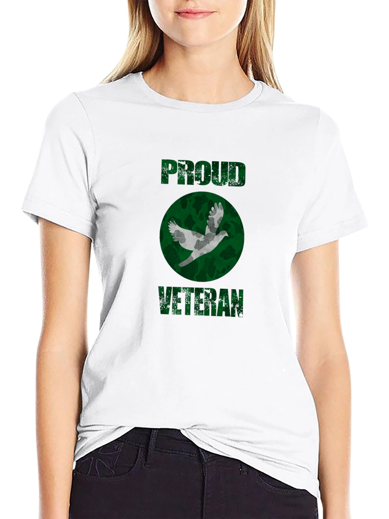 Proud Veteran Camo Dove Graphic T-Shirt