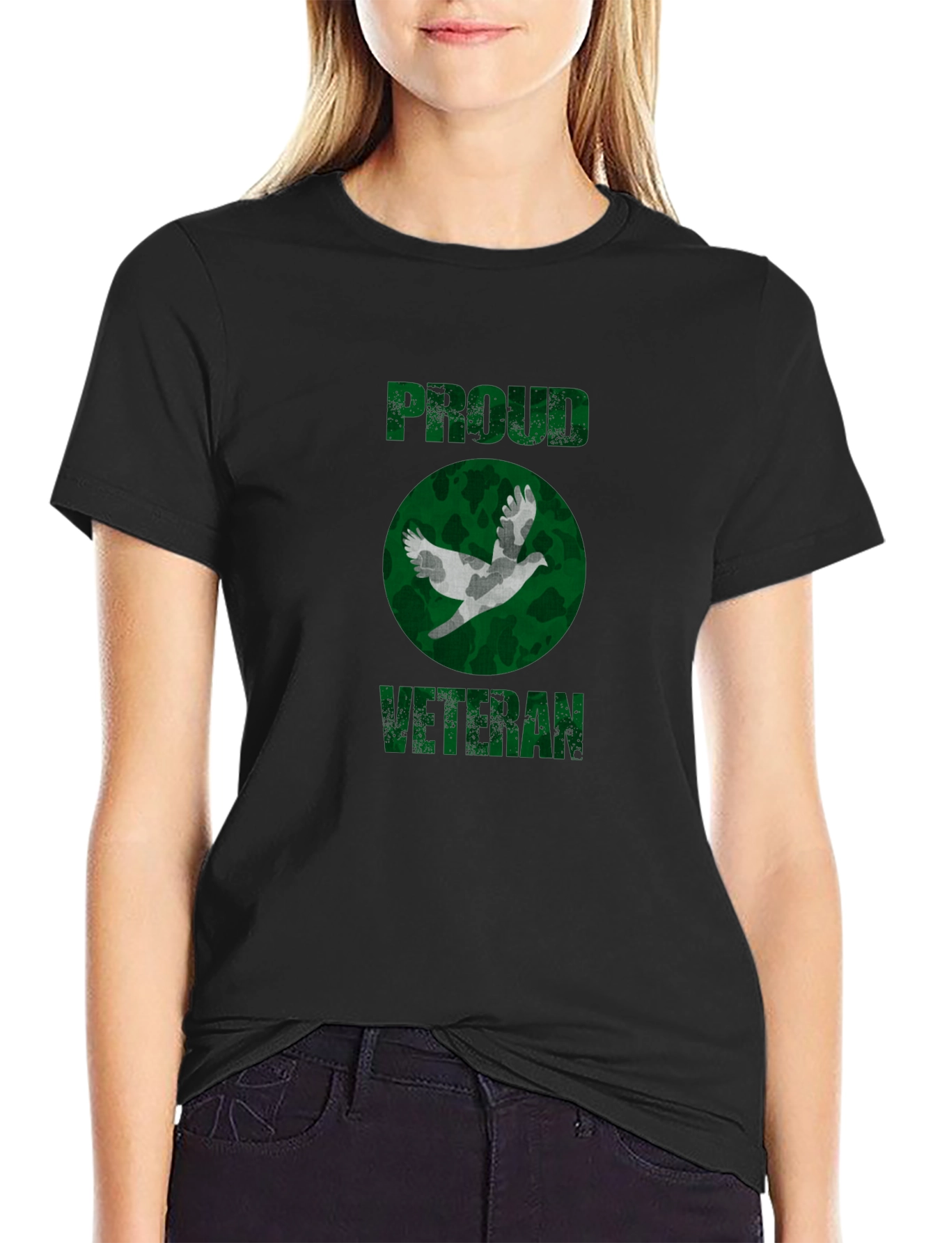 Proud Veteran Camo Dove Graphic T-Shirt
