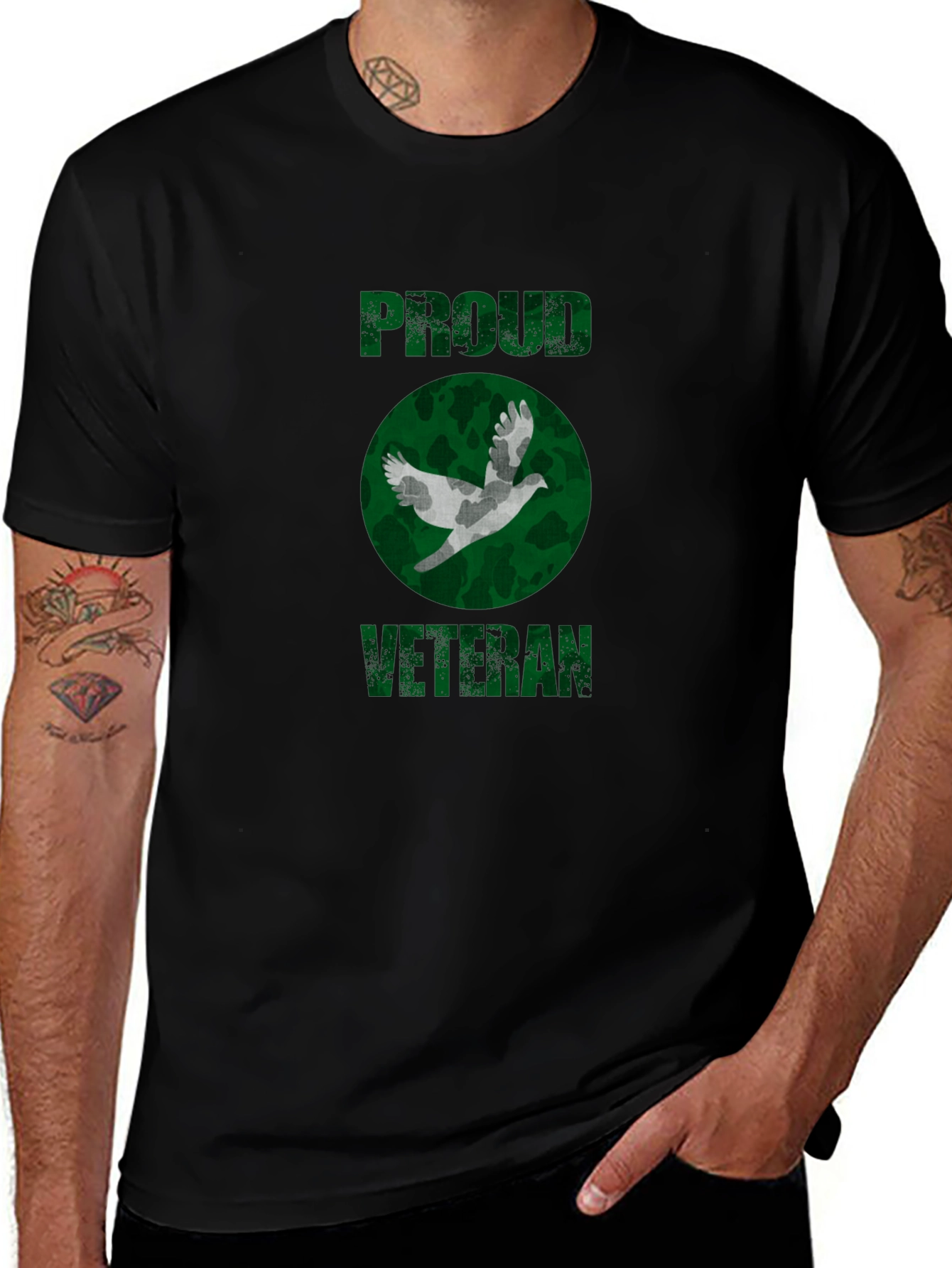 Proud Veteran Camo Dove Graphic T-Shirt