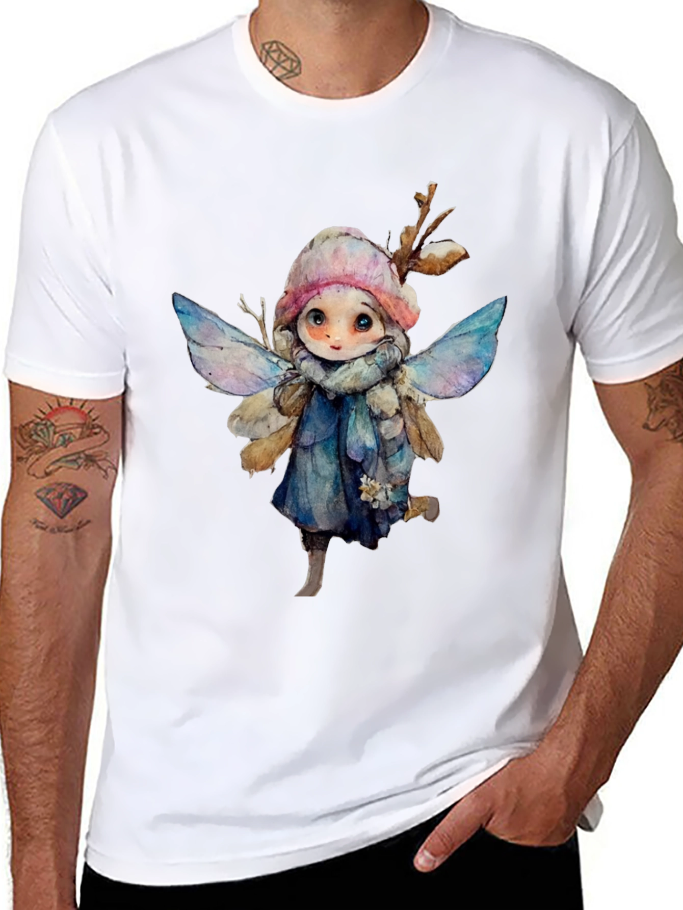 Whimsical Winter Fairy Graphic Tee - Black