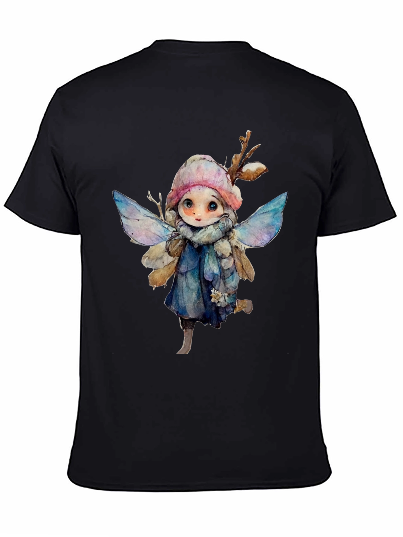 Whimsical Winter Fairy Graphic Tee - Black