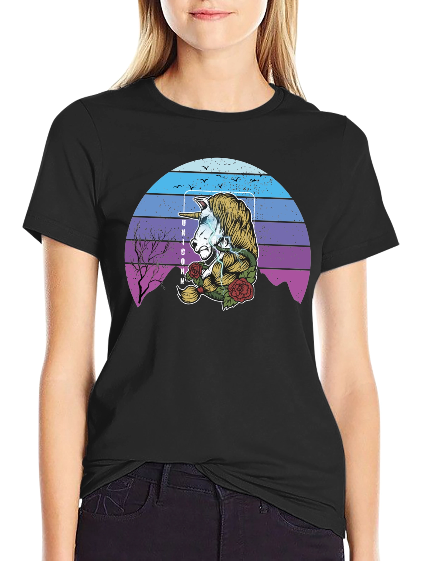 Unicorn Retro Sunset Graphic T-Shirt