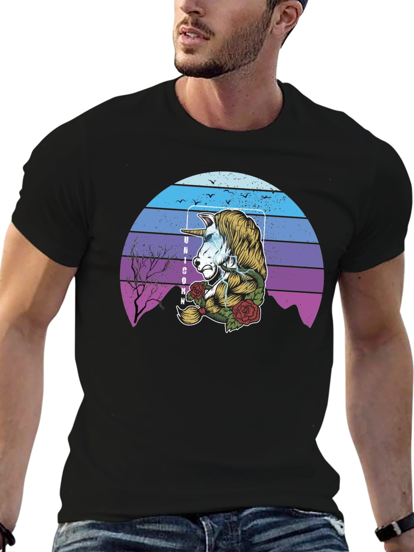 Unicorn Retro Sunset Graphic T-Shirt