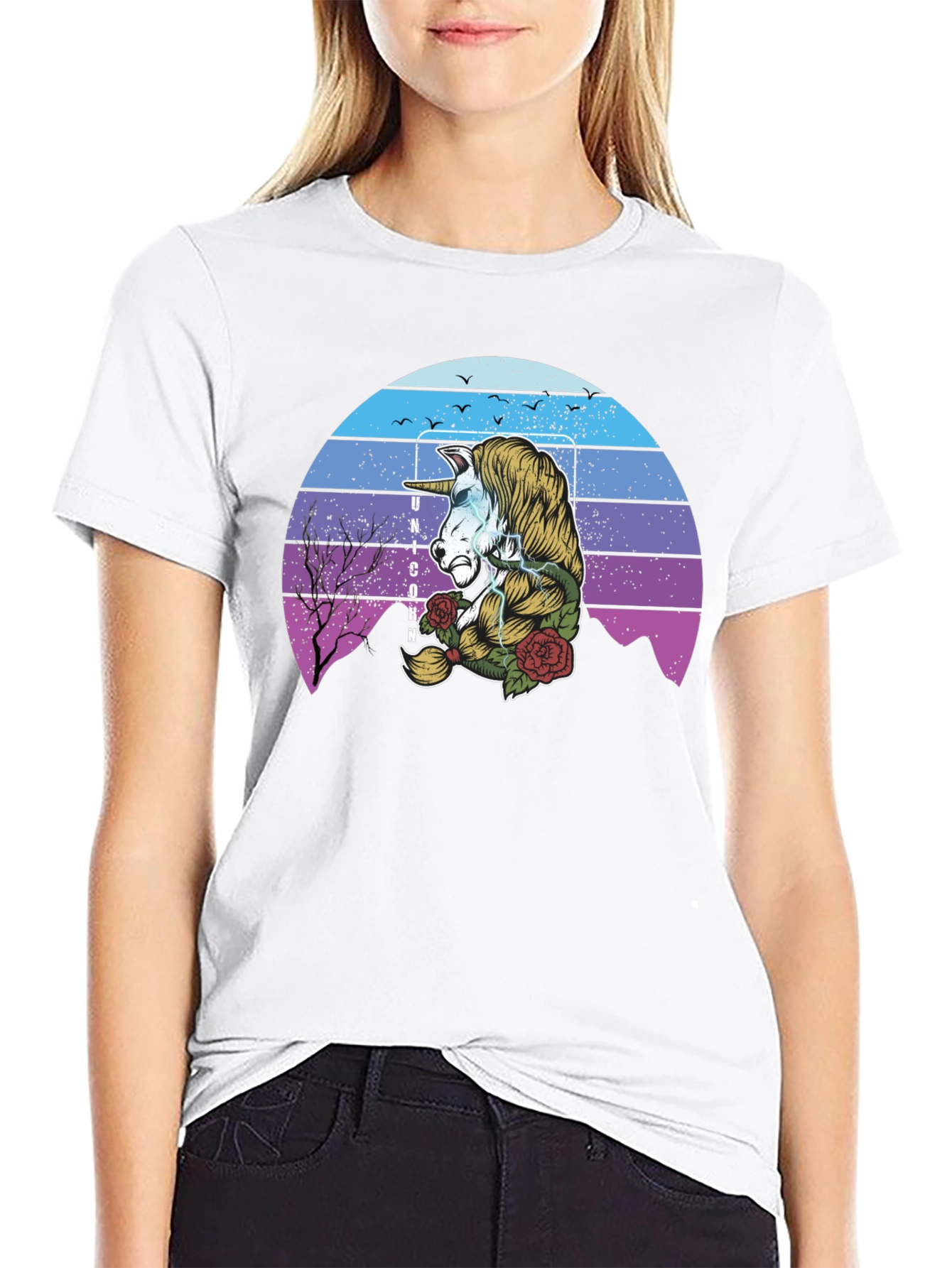 Unicorn Retro Sunset Graphic T-Shirt